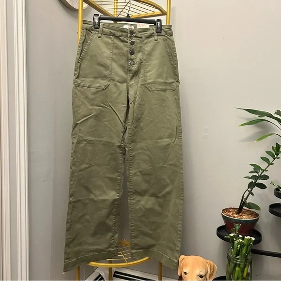 LC Lauren Conrad Super High Wide Leg Trouser Jeans buttons fly in green size 10 - Picture 8 of 8